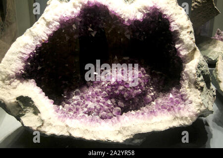 Amethyst crystals displayed at The National Museum of Natural History in Washington DC, USA Stock Photo