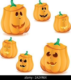 Set of halloween pumpkins with variations of illumination, Jack O'Lantern, vector illustration. Part 22, more in my portfolio Stock Vector