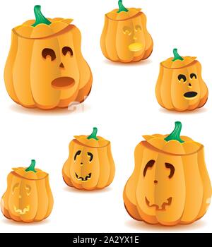 Set of halloween pumpkins with variations of illumination, Jack O'Lantern, vector illustration. Part 21, more in my portfolio Stock Vector