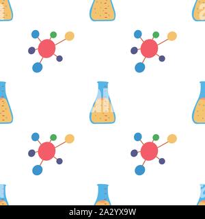 Seamless pattern molecule and flask, great design for any purposes. Chemical laboratory. School education vector background. Stock Vector