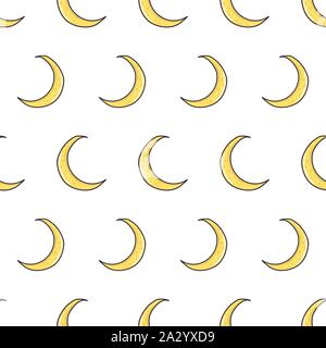 Moon seamless pattern in doodle style on white background. Vintage hand drawn sketch vector illustration. Stock Vector