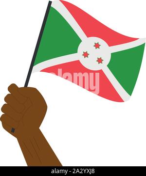 Hand holding and raising the national flag of Burundi Stock Vector