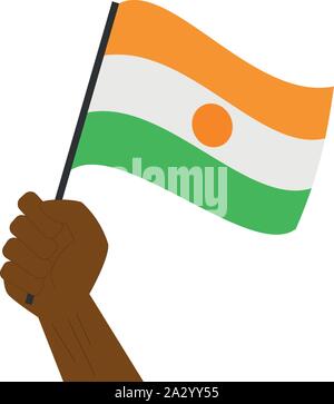Hand holding and raising the national flag of Niger Stock Vector
