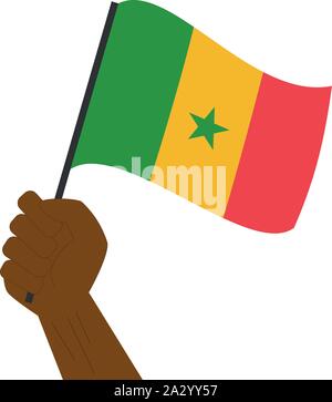 Hand holding and raising the national flag of Senegal Stock Vector