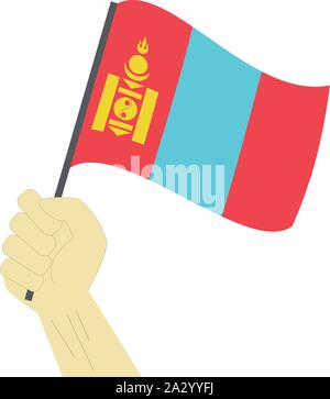 Hand holding and raising the national flag of Mongolia Stock Vector