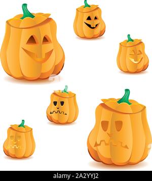 Set of halloween pumpkins with variations of illumination, Jack O'Lantern, vector illustration. Part 16, more in my portfolio Stock Vector