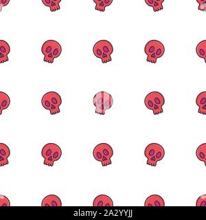 Red skull halloween seamless pattern for celebration design. Funny holiday background. Spooky vector wallpaper. Stock Vector