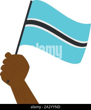 Hand holding and raising the national flag of Botswana Stock Vector