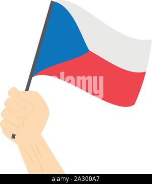 Hand holding and raising the national flag of Czech Republic Stock Vector