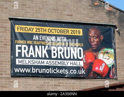 Banner poster advertising event with former WBC heavyweight champion boxer Frank Bruno, Melksham, England, UK Stock Photo