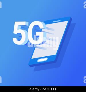 Creative isometric vector illustration of 5G network system technology concept. Marketing website landing template. Stock Vector
