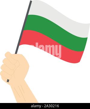 Hand holding and raising the national flag of Bulgaria Stock Vector