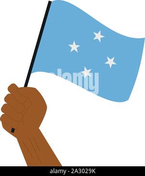 Hand holding and raising the national flag of Micronesia Stock Vector