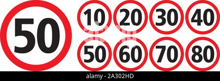 Traffic speed sign set, isolated background, vector and illustration Stock Vector