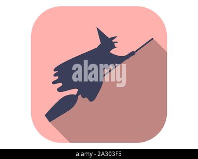 Witch on a brooms flat icon with long shadow. Halloween, October 31st. Vector illustration Stock Vector