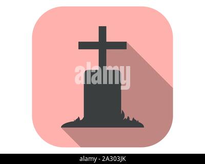 Tomb icon with long shadow. Gravestone flat style. Halloween, October 31st. Vector illustration Stock Vector