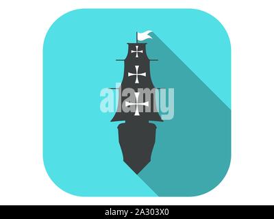 Sailing ship flat icon with long shadow. Columbus Day. Vector illustration Stock Vector