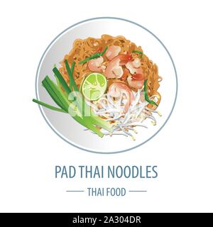 Pad Thai famous Thai food,realistic with top view style,vector illustration Stock Vector