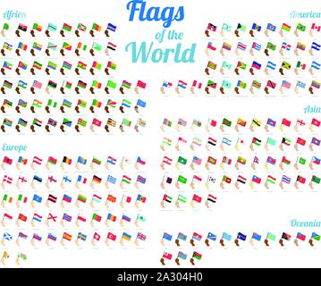 Vector set of world flags isolated on white background. Complete collection. High detail. Stock Vector