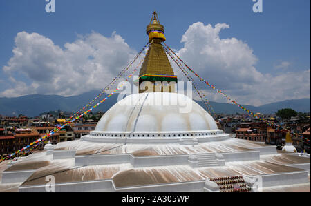 Nepal Kathmandu Boudha Stupa Boudhanath panoramic view Stock Photo