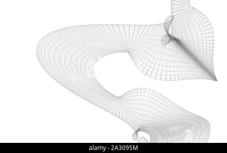 Wire Mesh Rendering Abstract black parametric wire-frame mesh structure isolated on white ...