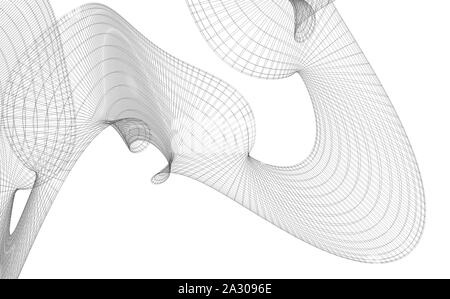Abstract white parametric wire-frame mesh structure isolated on black ...