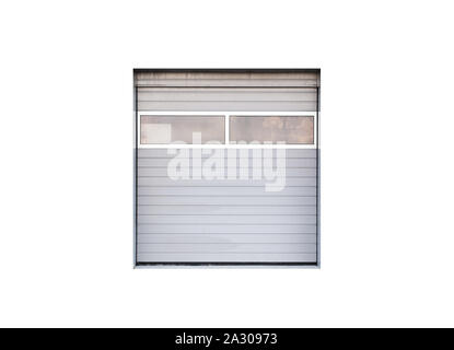 Closed gray hangar gate isolated on white background, photo texture, front view Stock Photo