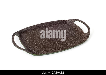 an empty stone non-stick flat grill pan on a white background Stock Photo