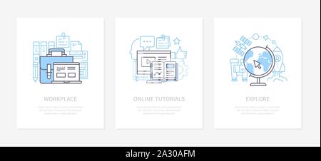 Workplace equipment - line design style icons set Stock Vector