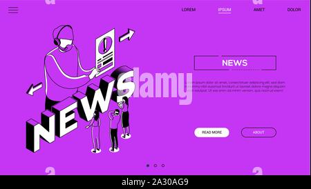 Internet news landing page colorful vector template Stock Vector