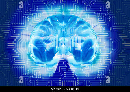 Human brain with computer processor, artificial intelligence concept ...