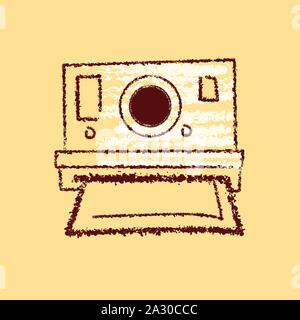 Polaroid Vintage Camera Flat Design vector dry brush rough outline style design . Stock Vector
