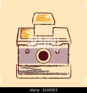 vintage retro compact camera flat style isolated icon dry brush rough outline style Stock Vector