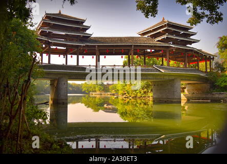 Beautiful Chinese architecture bridge over Guilin river Stock Photo