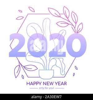 Happy New Year 2020 celebration lineart banner template Stock Vector