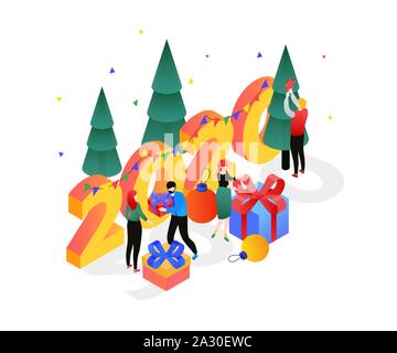 Traditional xmas party isometric vector colorful illustration Stock Vector