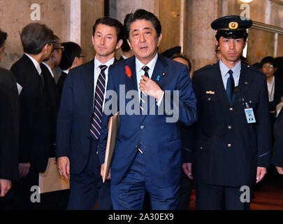 Tokyo, Japan. 04th Oct, 2019. Japan's Prime Minister Abe Shinzo walks at the National Diet in Tokyo, Japan on Friday, October 4, 2019. Photo by Mori Keizo/UPI Credit: UPI/Alamy Live News Stock Photo