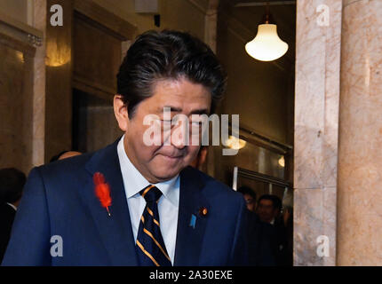 Tokyo, Japan. 04th Oct, 2019. Japan's Prime Minister Abe Shinzo walks at the National Diet in Tokyo, Japan on Friday, October 4, 2019. Photo by Mori Keizo/UPI Credit: UPI/Alamy Live News Stock Photo