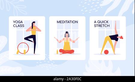 Yoga class training vector colorful banner template Stock Vector