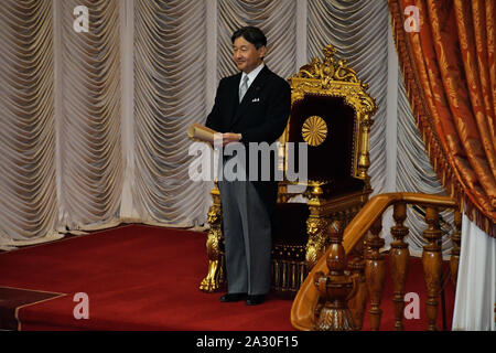 Tokyo, Japan. 04th Oct, 2019. Japan's Emperor Naruhito officially declares the opening of the 200th Extraordinary Diet session in Tokyo, Japan, on Friday, October 4, 2019. Photo by Mori Keizo/UPI Credit: UPI/Alamy Live News Stock Photo