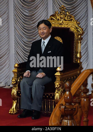 Tokyo, Japan. 04th Oct, 2019. Japan's Emperor Naruhito officially declares the opening of the 200th Extraordinary Diet session in Tokyo, Japan, on Friday, October 4, 2019. Photo by Mori Keizo/UPI Credit: UPI/Alamy Live News Stock Photo