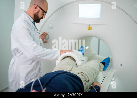 Patient visiting MRI procedure in a hospital. Stock Photo