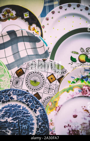 A collection of decorative dinner plates Stock Photo