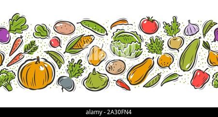 Vegetables seamless background, pattern. Cartoon vector illustration Stock Vector