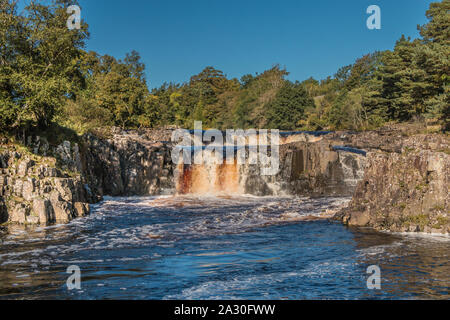 Low Force Waterfall, Upper Teesdale, UK on a perfect cloudless autumn day Stock Photo