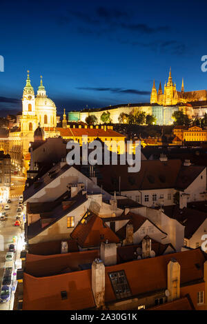 Night falls in Mala Strana, Prague, Czechia. Stock Photo