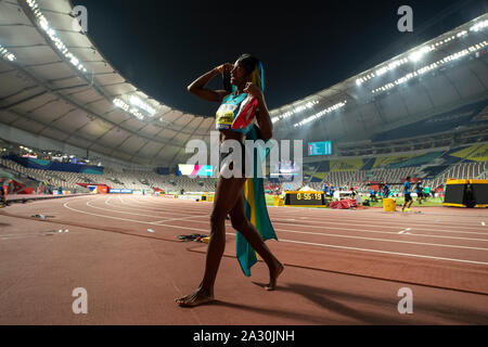 Shaunae Miller-Uibo of the Bahamas during the women's 400m-IAAF World Athletics Championships at Khalifa International Stadium in Doha. Credit: SOPA Images Limited/Alamy Live News Stock Photo