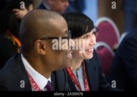 Norwegian Minister of Foreign Affairs Ine Eriksen Søreide at a WTO meeting during the WEF in Davos. Here she is together with the Nigeria Minister of Trade Okechukwu Enelamah. Stock Photo