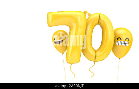 Number 70 birthday ballloon with emoji faces balloons. 3D Render Stock Photo