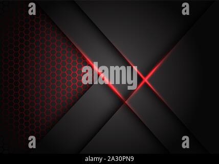 Abstract grey metallic overlap red light hexagon mesh design modern luxury futuristic technology background vector illustration. Stock Vector